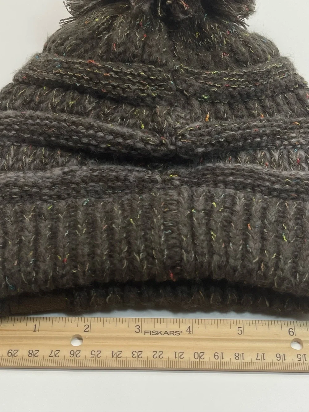 C.C Confetti Knit Beanie Pom Pom Brown Speckled Cuffed Winter Hat NWT YJ-817